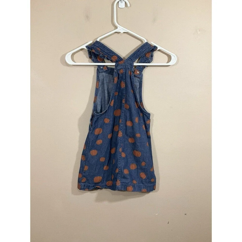 Max Studio Kids Girls Denim Pumpkin Overall Dress 5 Blue Fall Halloween Cottage